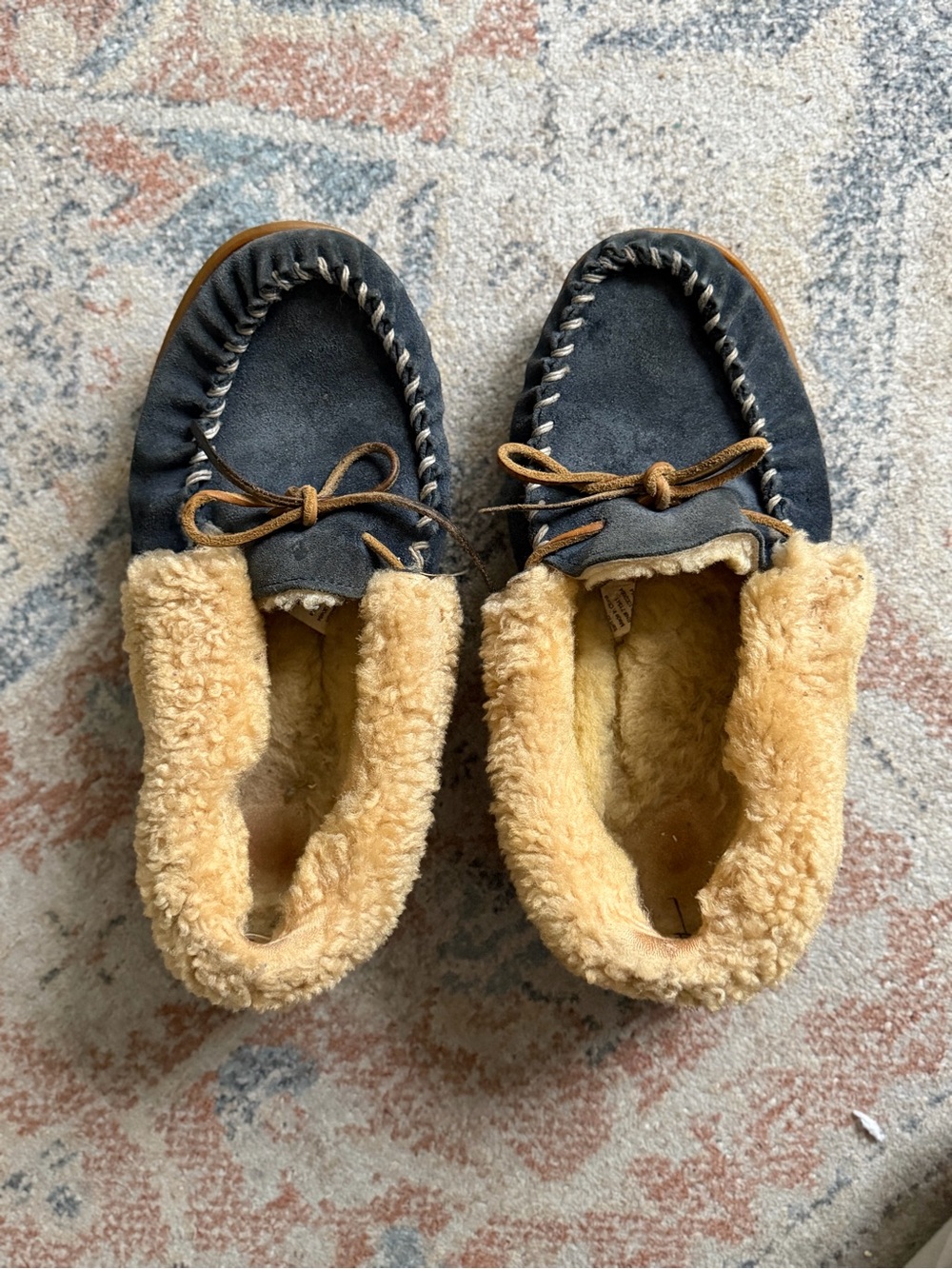 Women’s Cozy Faux-Shearling Moccasin Slippers - Dark Blue/Tan LLBean